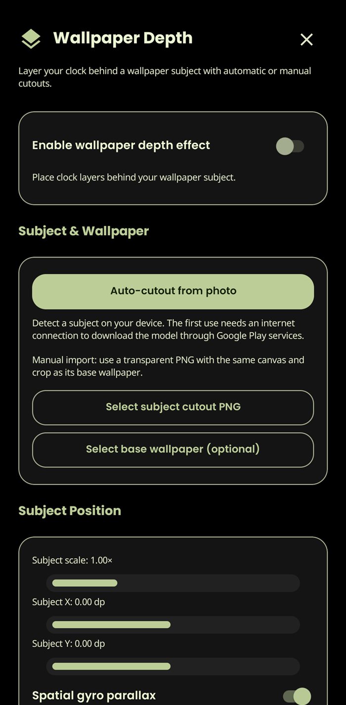 Wallpaper depth setup with automatic cutout download and manual transparent image options