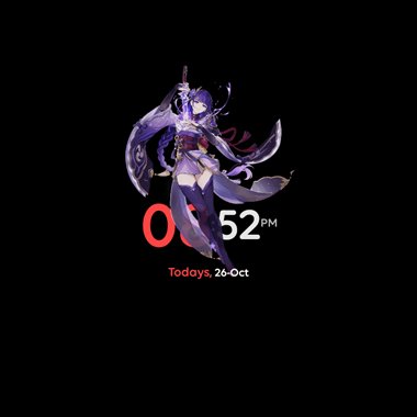 Clock style 001 with anime character art and a digital time display