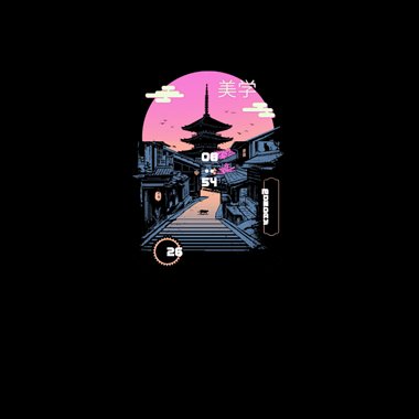 Clock style 006 with a Japanese cityscape and pink sunset